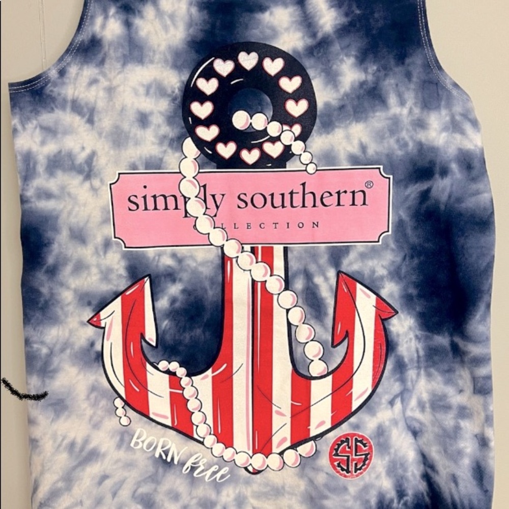 Simply Southern Tank Born Free Anchor Red White Blue Small